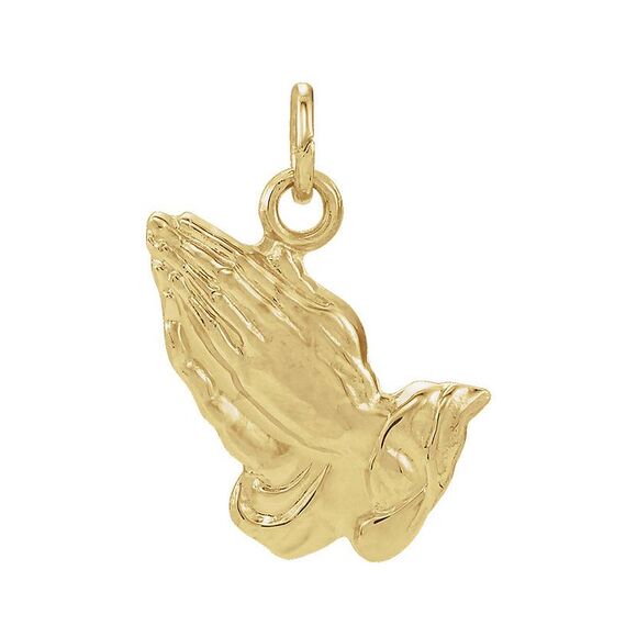 14k Yellow Gold Praying Hands Charm or Pendant 16mm